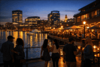 Boston nightlife scene with restaurants and bars reflecting Massachusetts happy hour and extended last call policy discussion